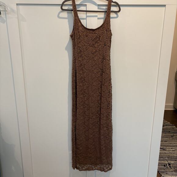 Bebe Dress Medium‎ Mocha Mousse Maxi Long Prom Lace Mesh Overlay Garden Fairy - Picture 10 of 16